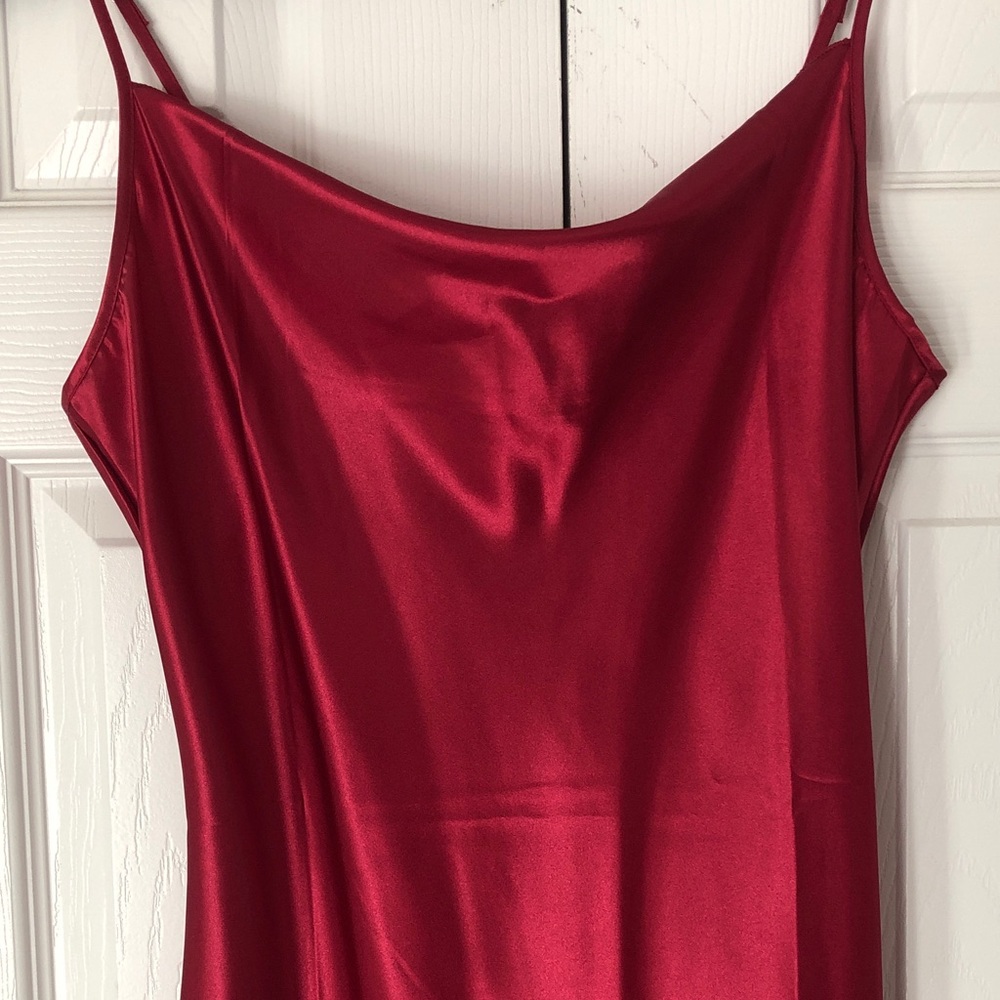 Red Satin Midi Dress